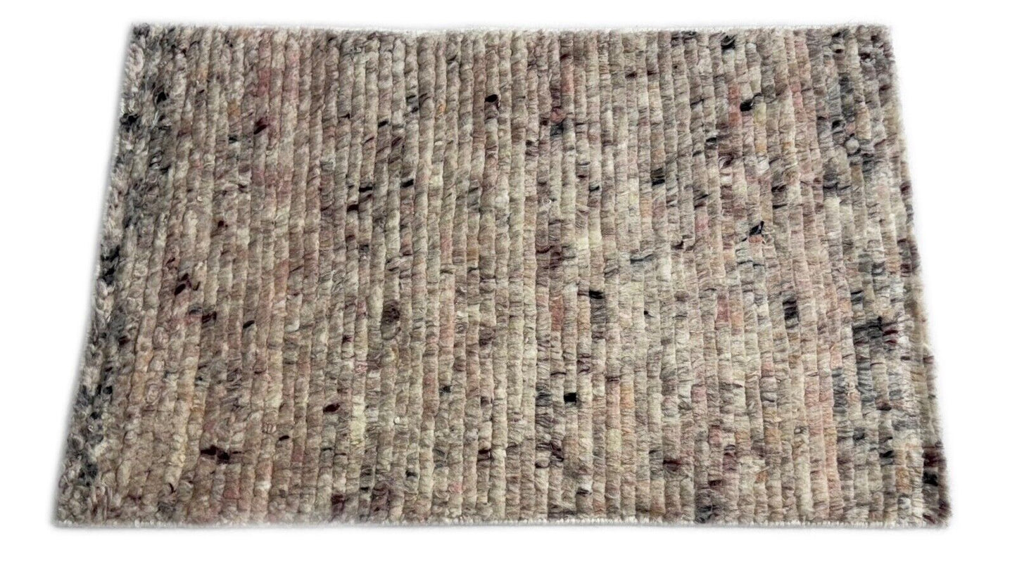 Handgeknüpfter 100% Wollteppich 60x90 Modern Design Teppich Grau Beige BCI83