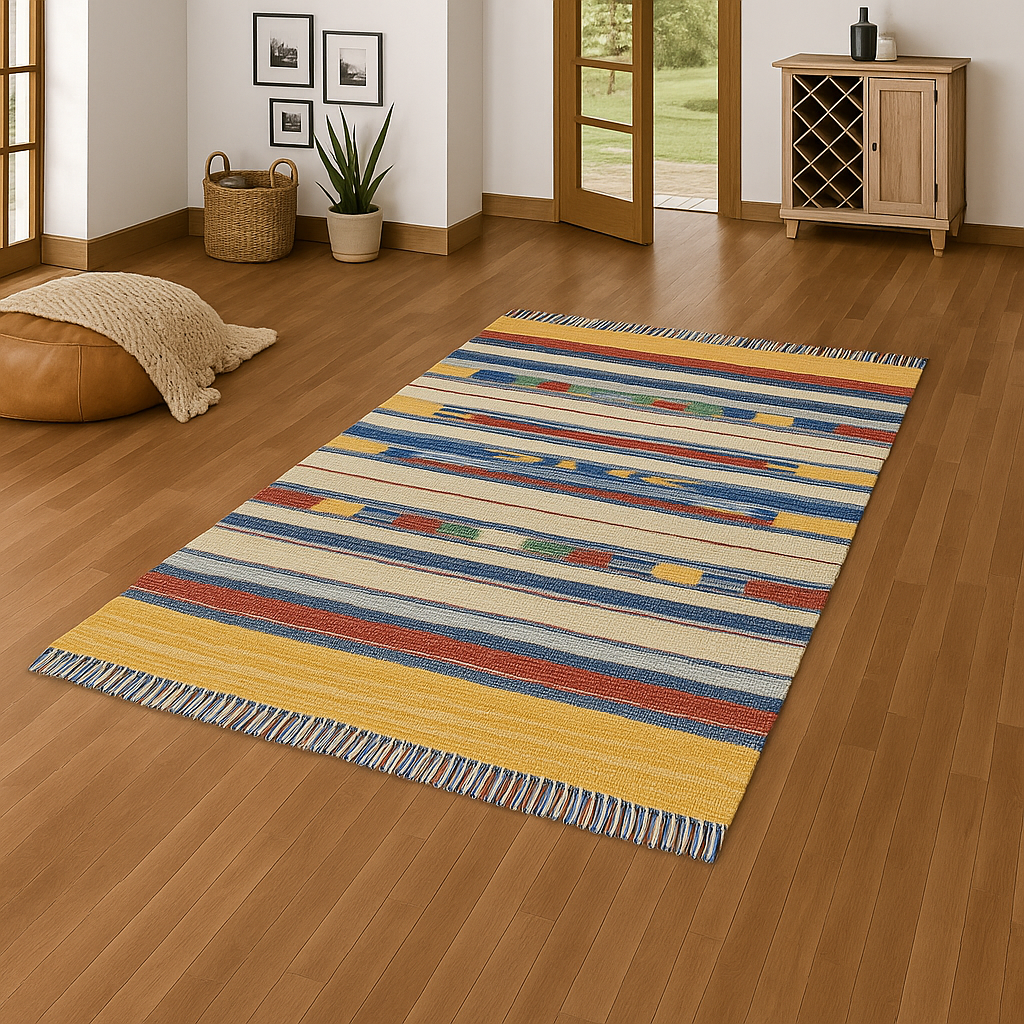 Kelim Teppich 100% Baumwolle flach gewebt mit Fransen Kilim Dhurrie 8 Designs CT