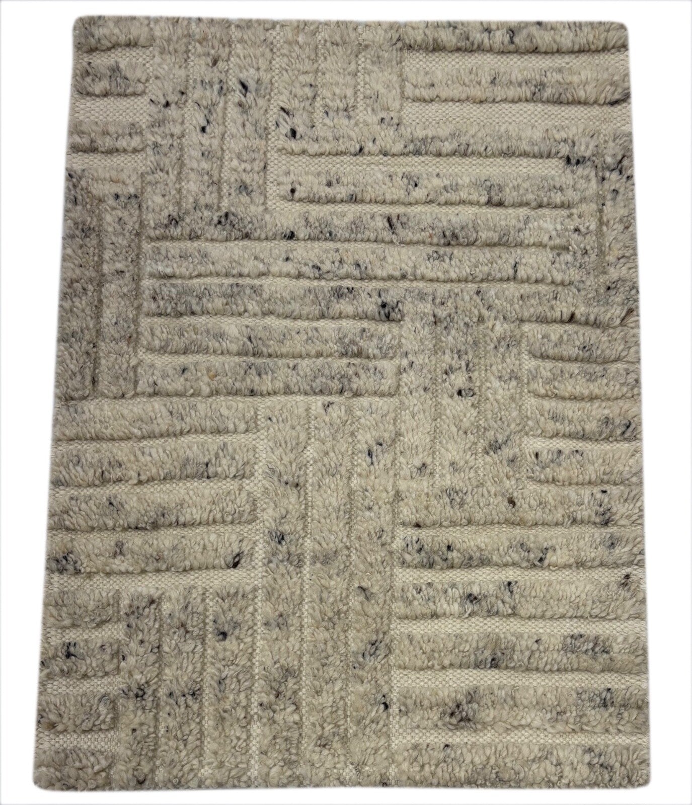 Handgeknüpfter 100% Wollteppich 60x90 Modern Design Teppich Natur Beige D794