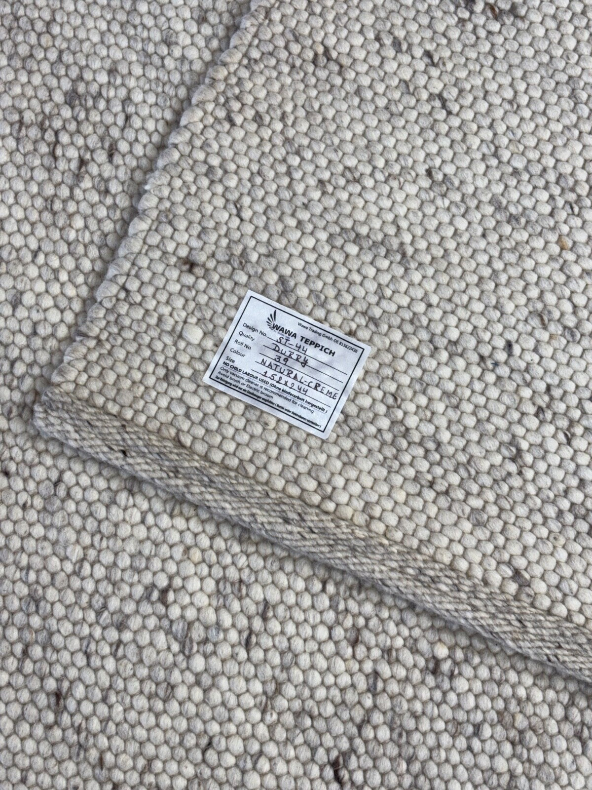 Teppich aus 100 % Wolle 152x244 cm  Handgefertigt, Modern, Naturbeige  ST44