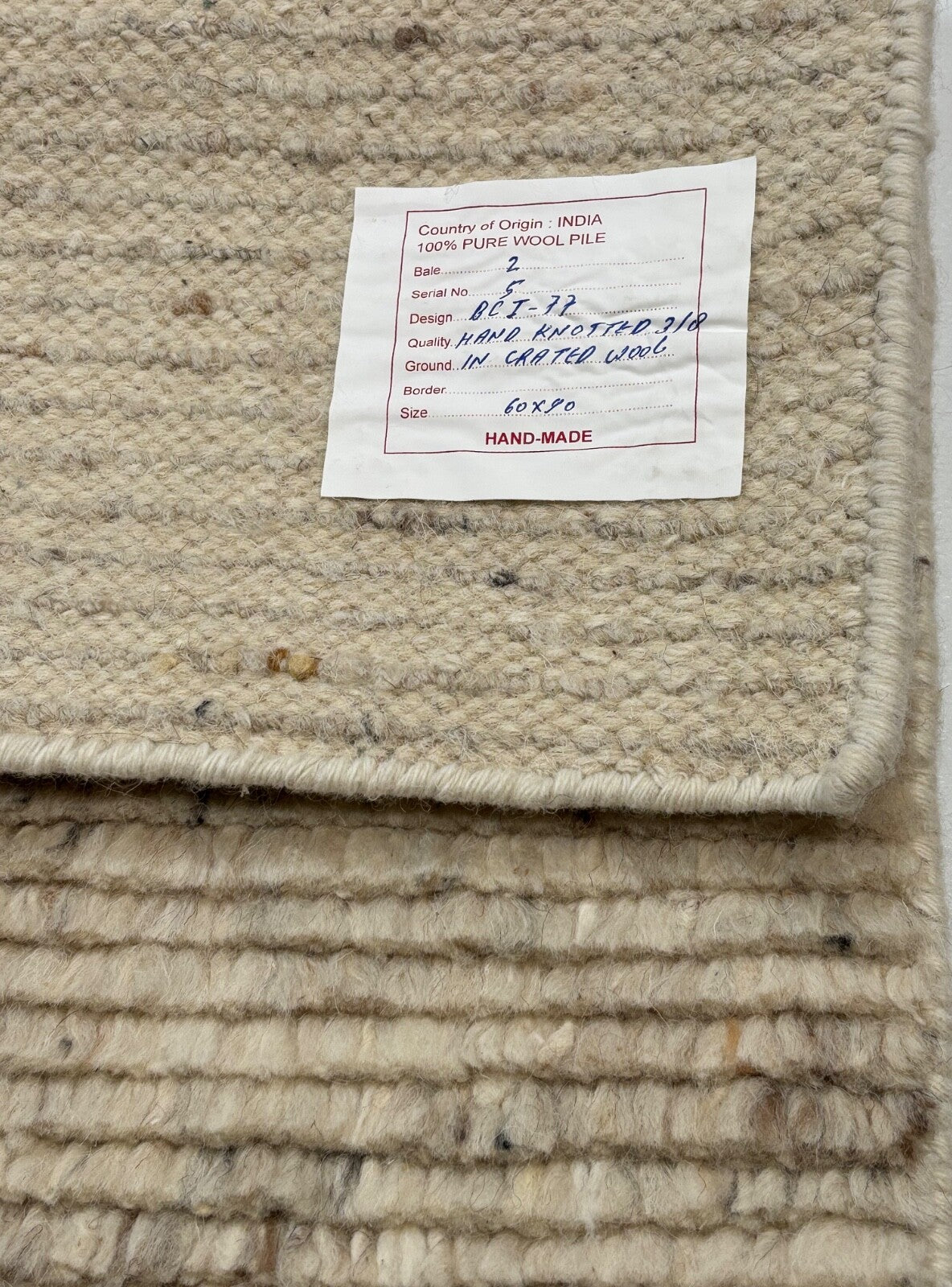 Handgeknüpfter 100% Wollteppich 60x90 Modern Design Teppich  Beige BCI77