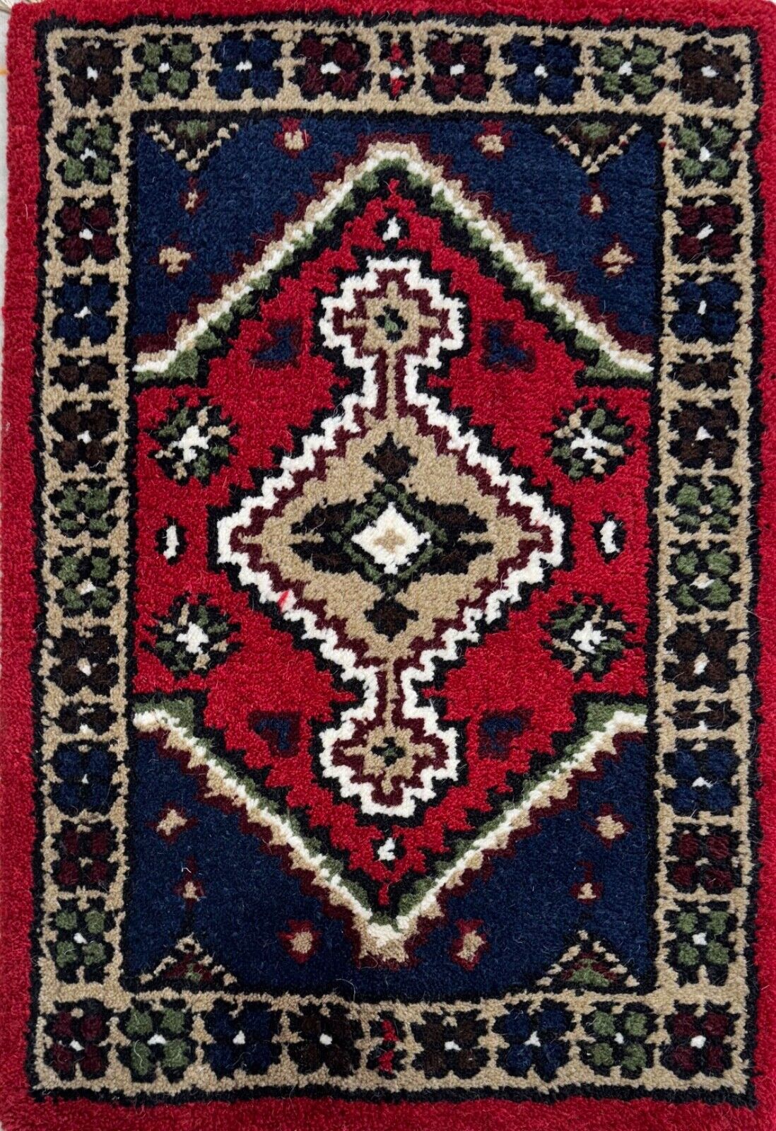 Brücke Teppich 40x60 cm Handgeknüpft Fußmatte Automatte 100% Wolle Rot Blau PH42