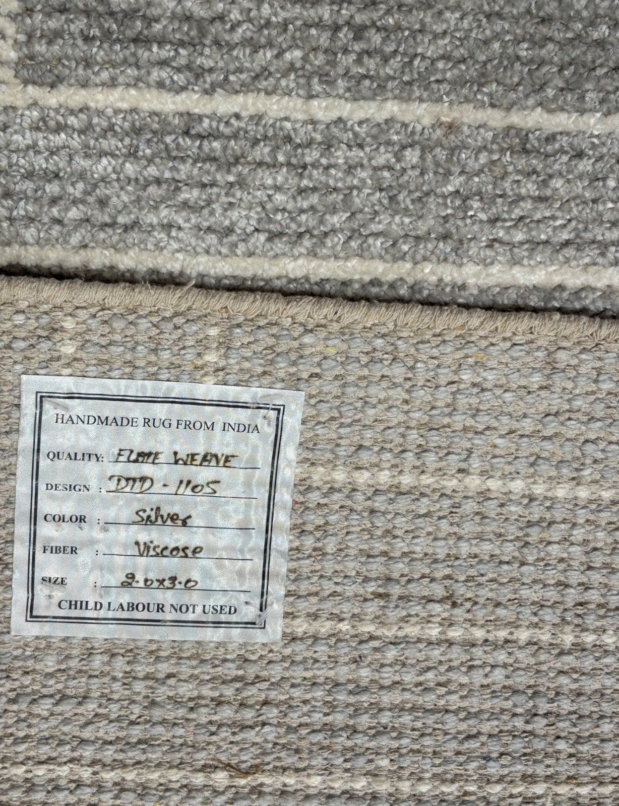 Handgeknoopt vloerkleed 60x90 cm, wol, viscose, zilverkleurig, modern design D1105