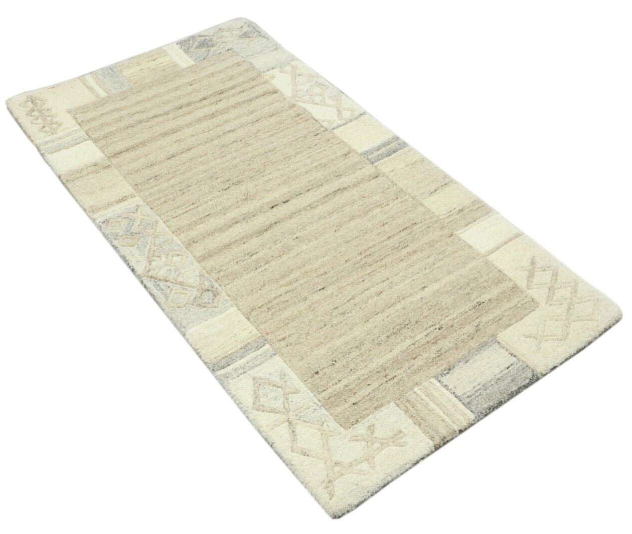 Gabbeh Teppich 100% Wolle 70X140 cm Handarbeit Braun Beige Handgetuftet T1011