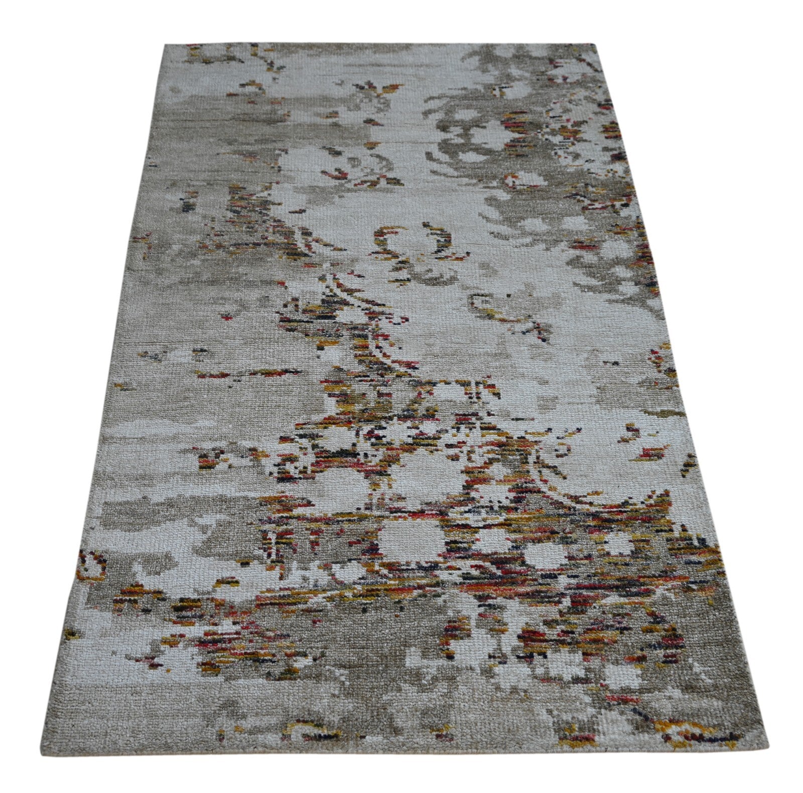 Modernes Handgeknüpfter Bambus 90x150 Vintag weiß-multi Wohnzimmer Teppich SH152