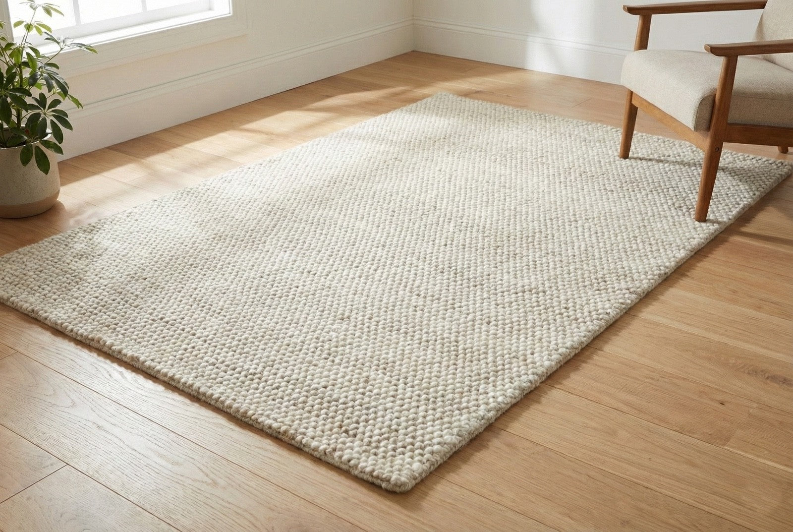 Silber Design Teppich Läufer 100% Wolle Handgewebt Beige Creme Weich D727