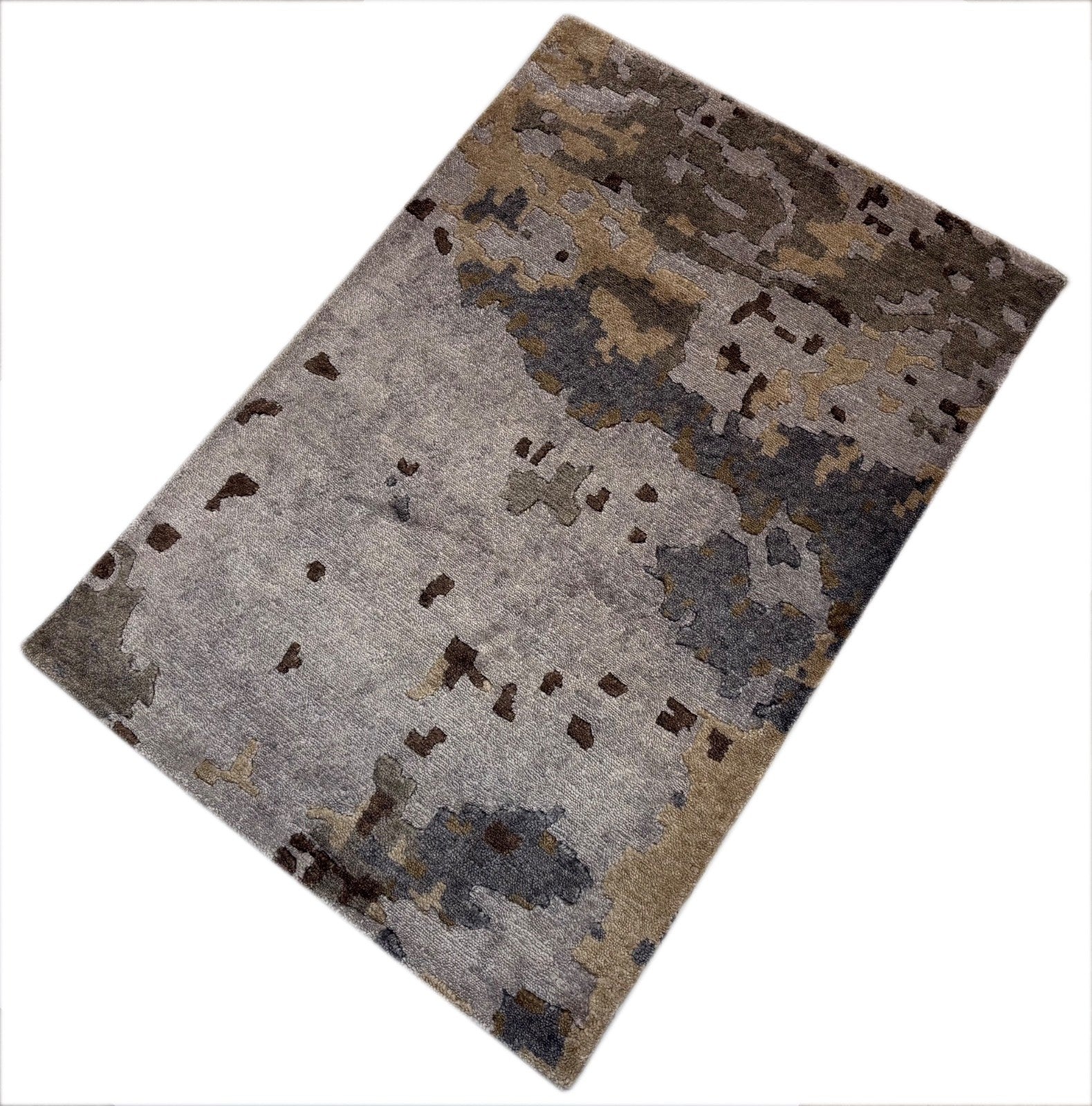 Handgeknüpfter Designer Teppich 60x90 cm Multigrau Glanz Bambus-Seide R115