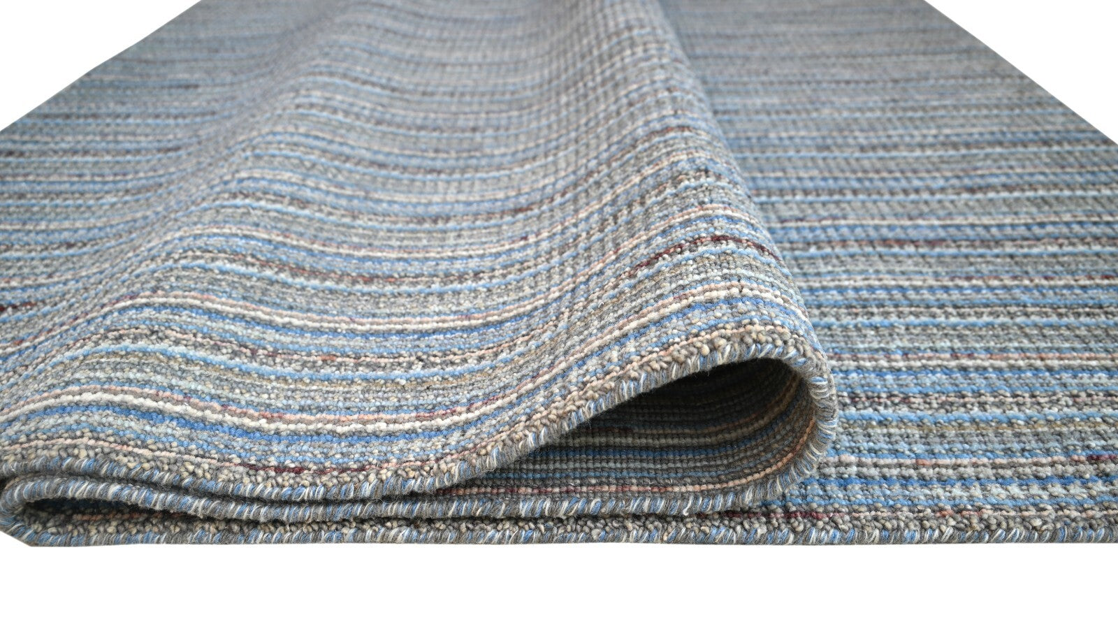 Handgewebter Teppich 150x240 blau-multi Glanzoptik Wolle Flach Wohnzimmer SH102