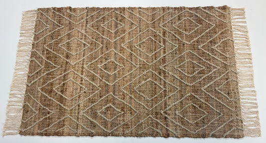 Jute Teppich 60x90 cm – Natur & Ethno Stil mit handgewebtem Muster D530