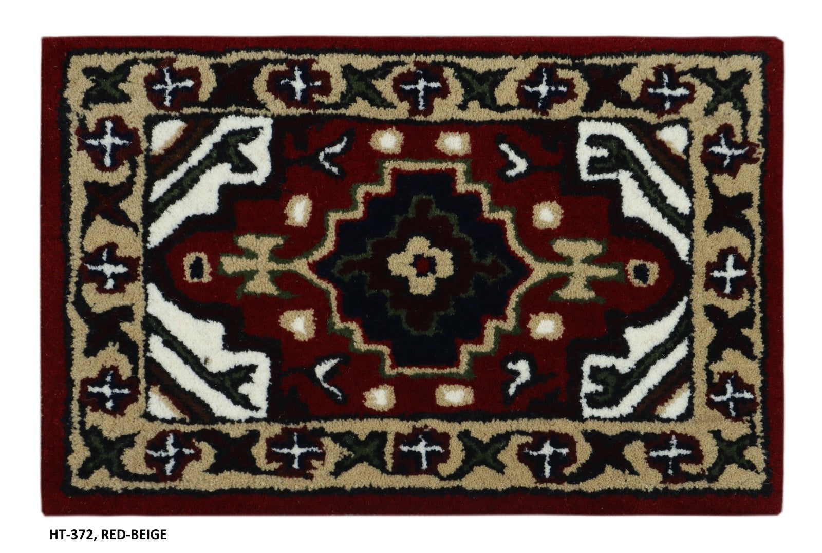 Wollteppich 40x60 Rot Beige Oriental Handgemacht Türvorleger Fussmatte HT372R