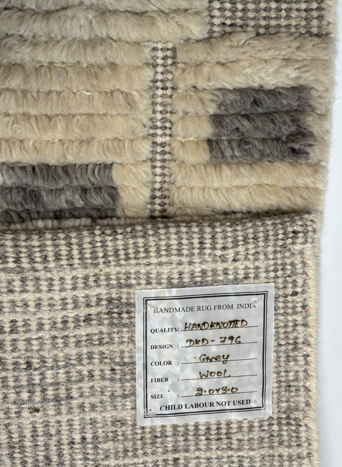 Handgeknüpfter Wollteppich 60x90cm Beige Grau Teppich Modern Design D796