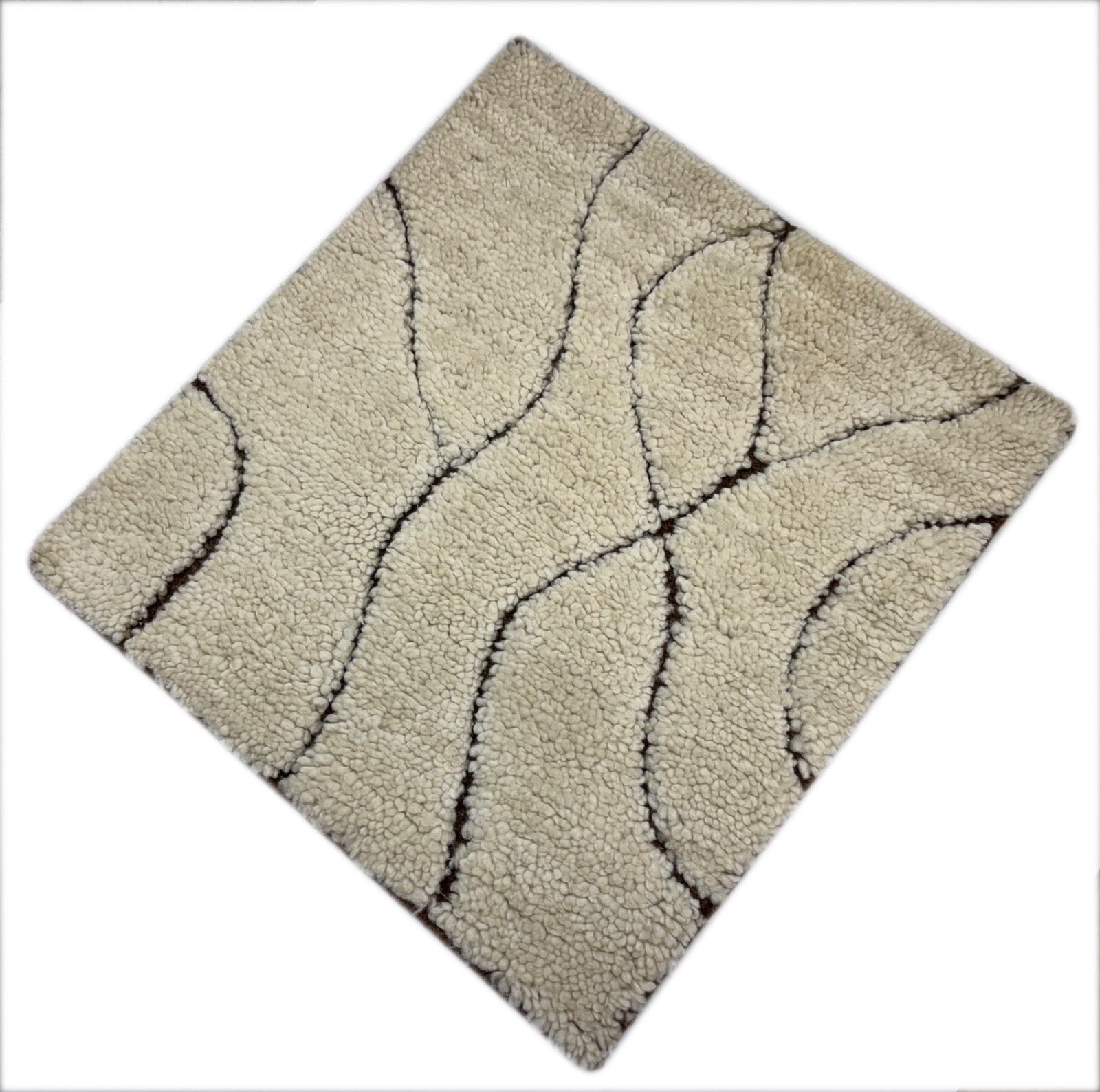 Handgefertigter Teppich 60x60 cm 100 % Wolle Weicher  Ivory & Braun D558