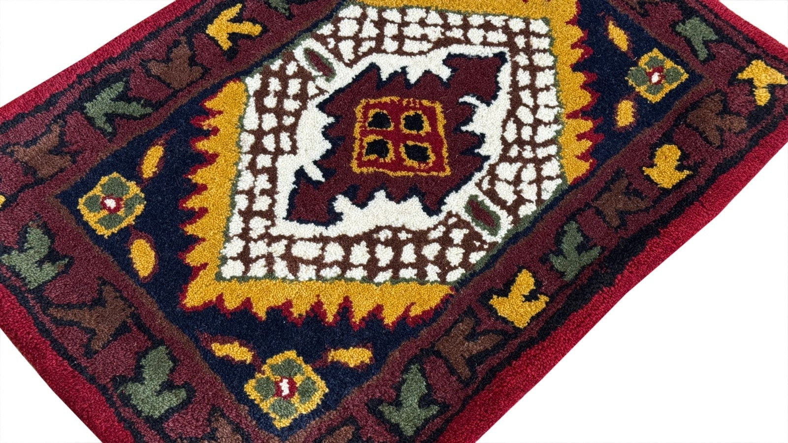 Wollteppich 40x60 Rot Beige Oriental Handgemacht Türvorleger Fussmatte HT375R