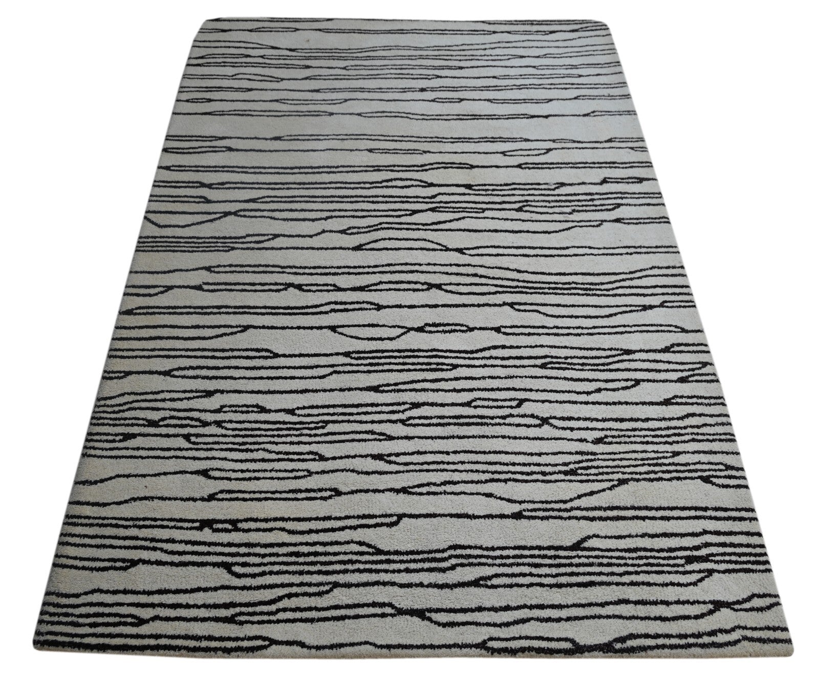 Handgetufteter Wollteppich 150x240 Creme  Design mit Rand Wohnzimmer SH201