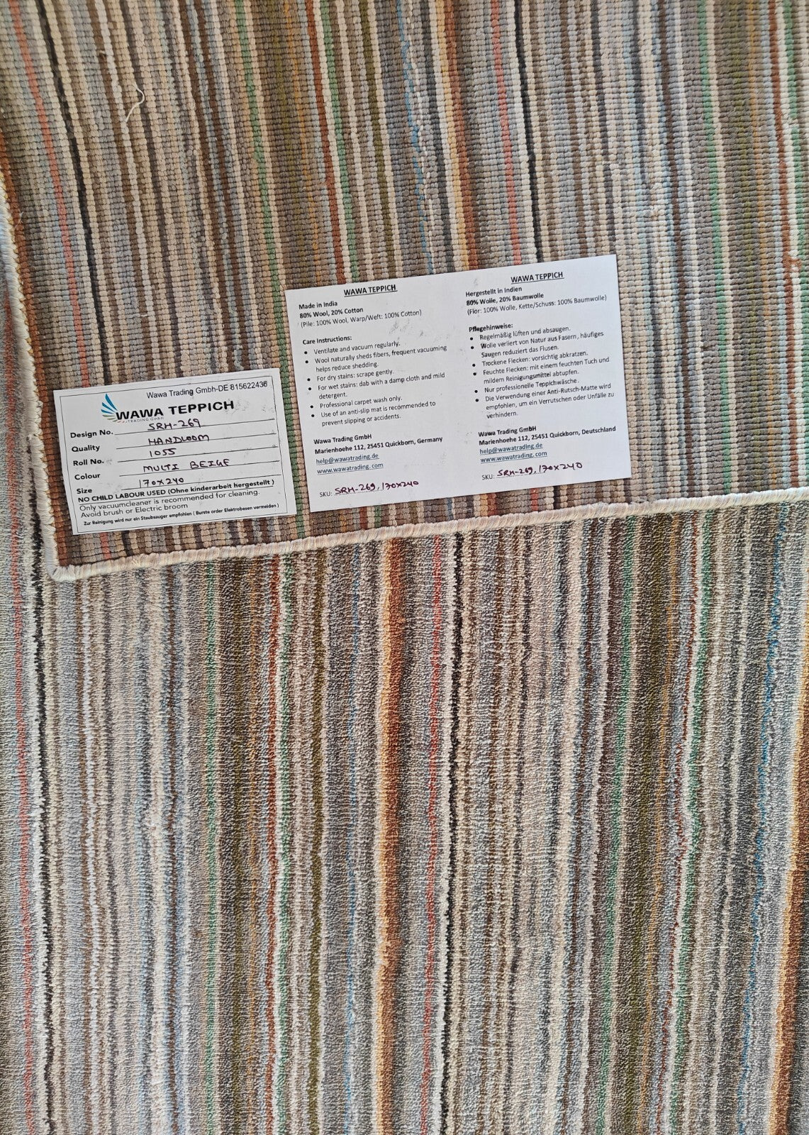 Handgewebter Teppich 170x240 Beige  Viskose Glanzoptik  Wohnzimmer SH269