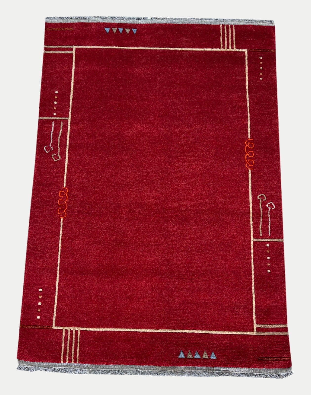 Rot Teppich Indo Nepál Handgeknüpft 100% Wolle 161x242 cm Orientteppich PR55 