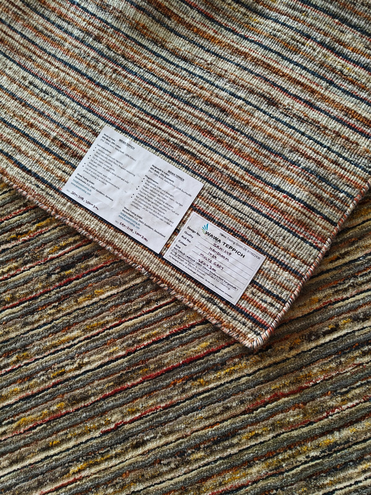 Handgewebter Teppich 250x300 Multi-Grau Glanzoptik Wolle  Wohnzimmer SH248