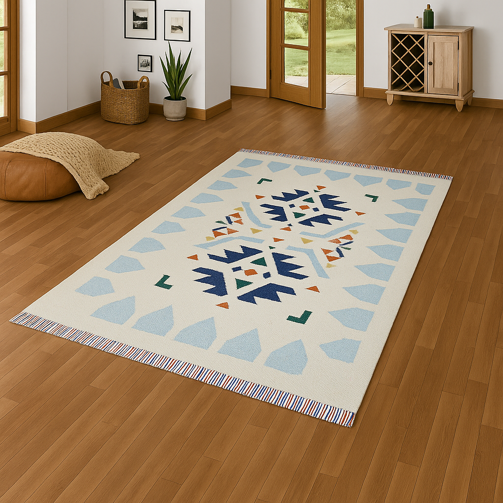 Kelim Teppich 100% Baumwolle flach gewebt mit Fransen Kilim Dhurrie 8 Designs CT
