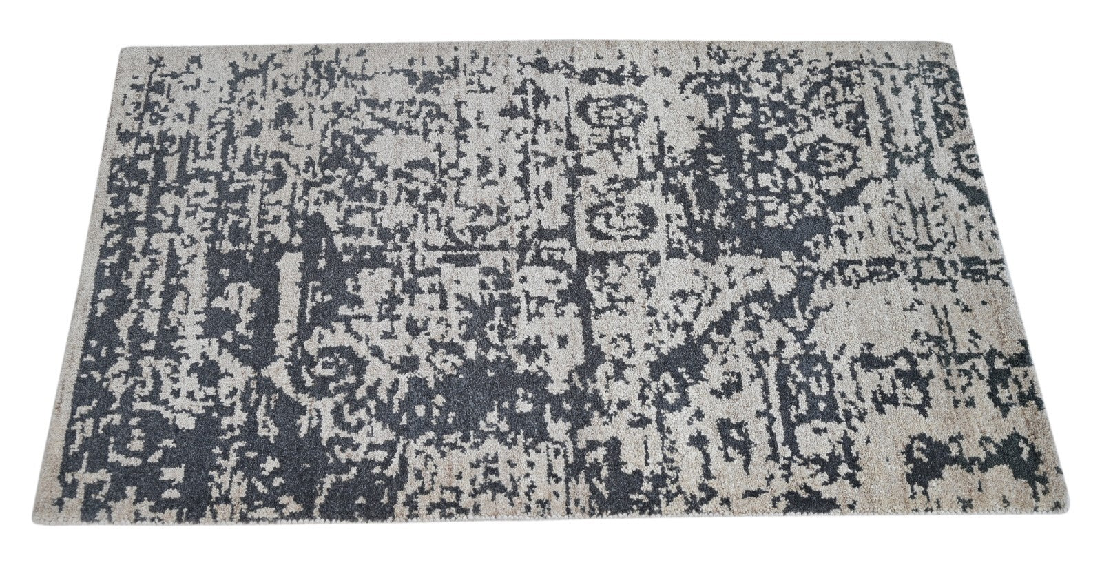 Modernes Handgeknüpfter Wolle 90x150 Vintage Silber Wohnzimmer Teppich SH159