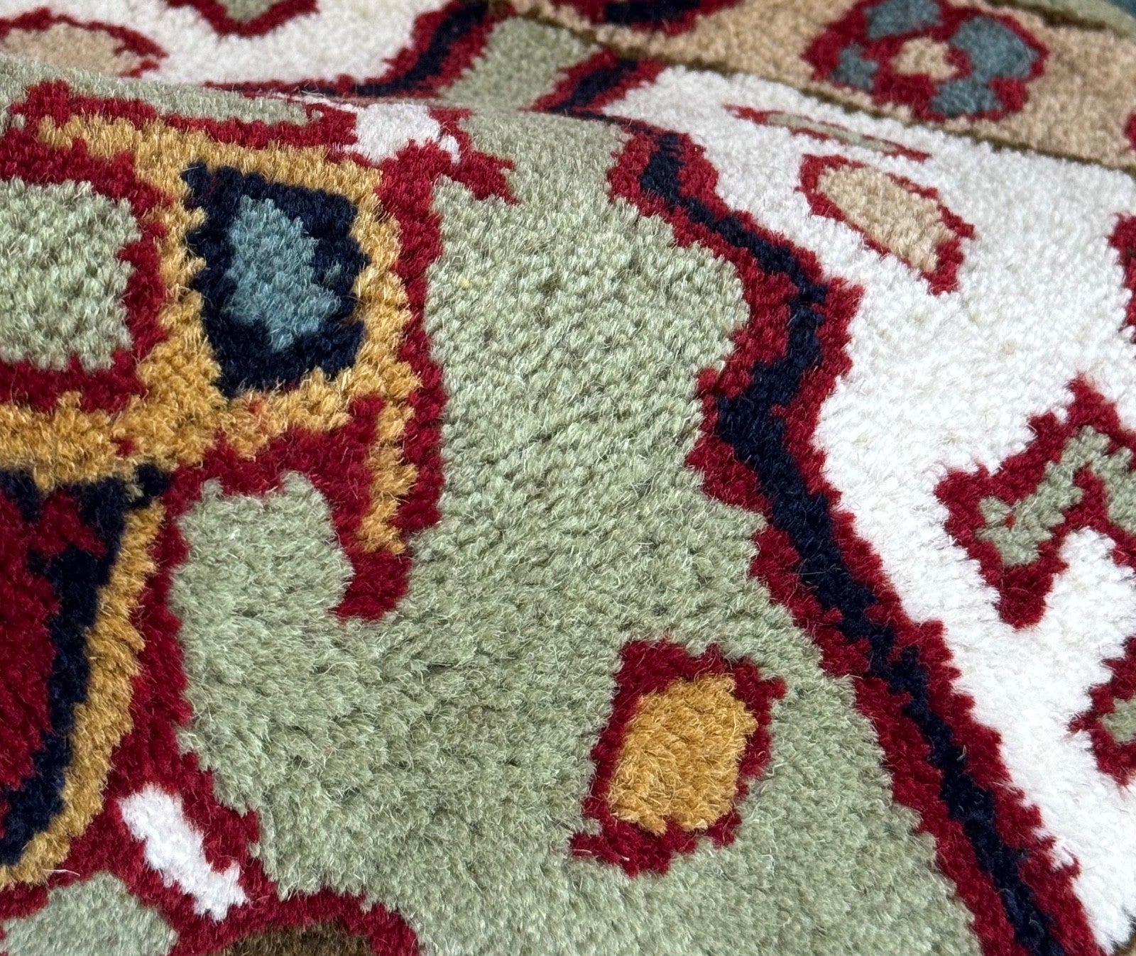 Wollteppich 40x60 Grün Beige Oriental Handgemacht Türvorleger Fussmatte HT373G