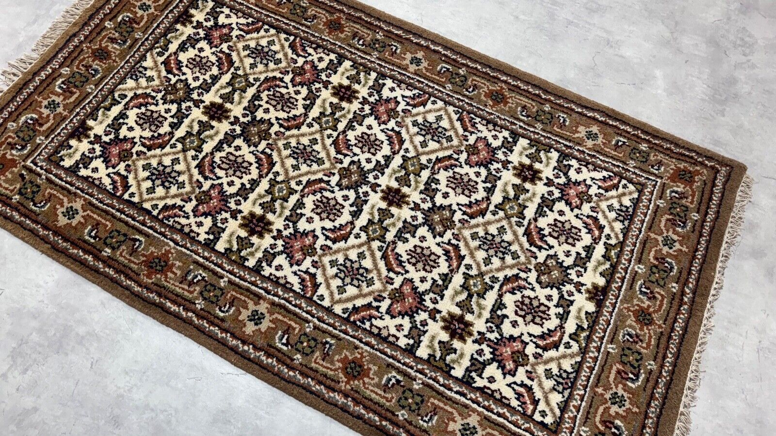 Herati Handgeknüpft Teppich 100% Wolle Orientteppich Beige Braun