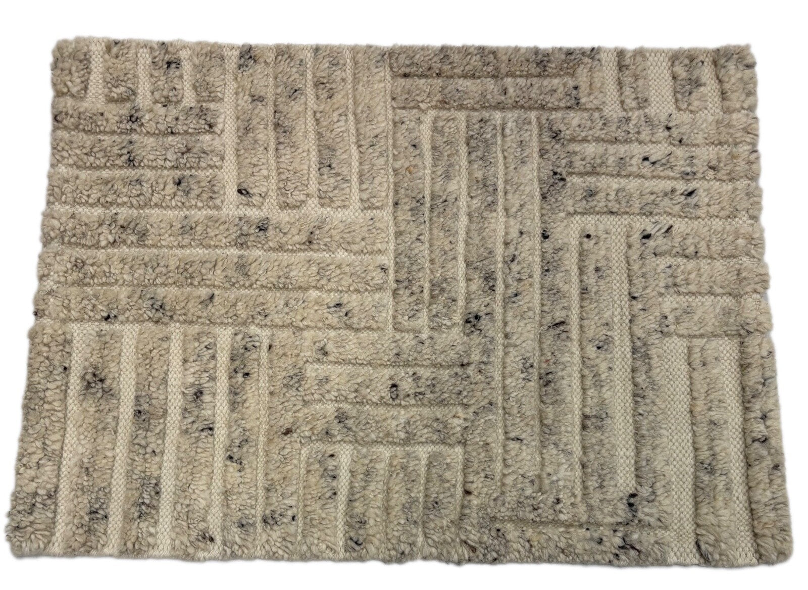 Handgeknüpfter 100% Wollteppich 60x90 Modern Design Teppich Natur Beige D794