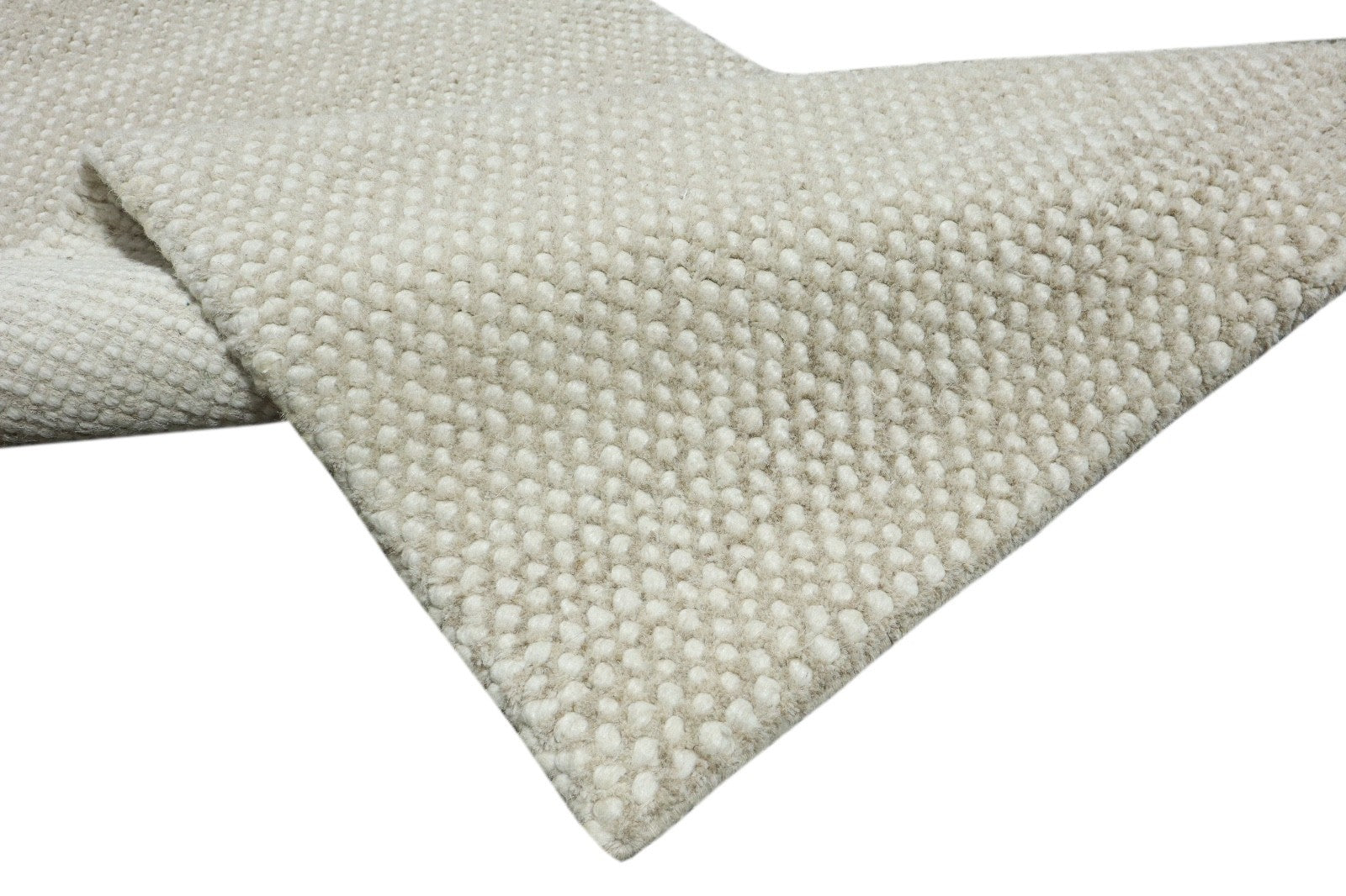 Silber Design Teppich Läufer 100% Wolle Handgewebt Beige Creme Weich D727