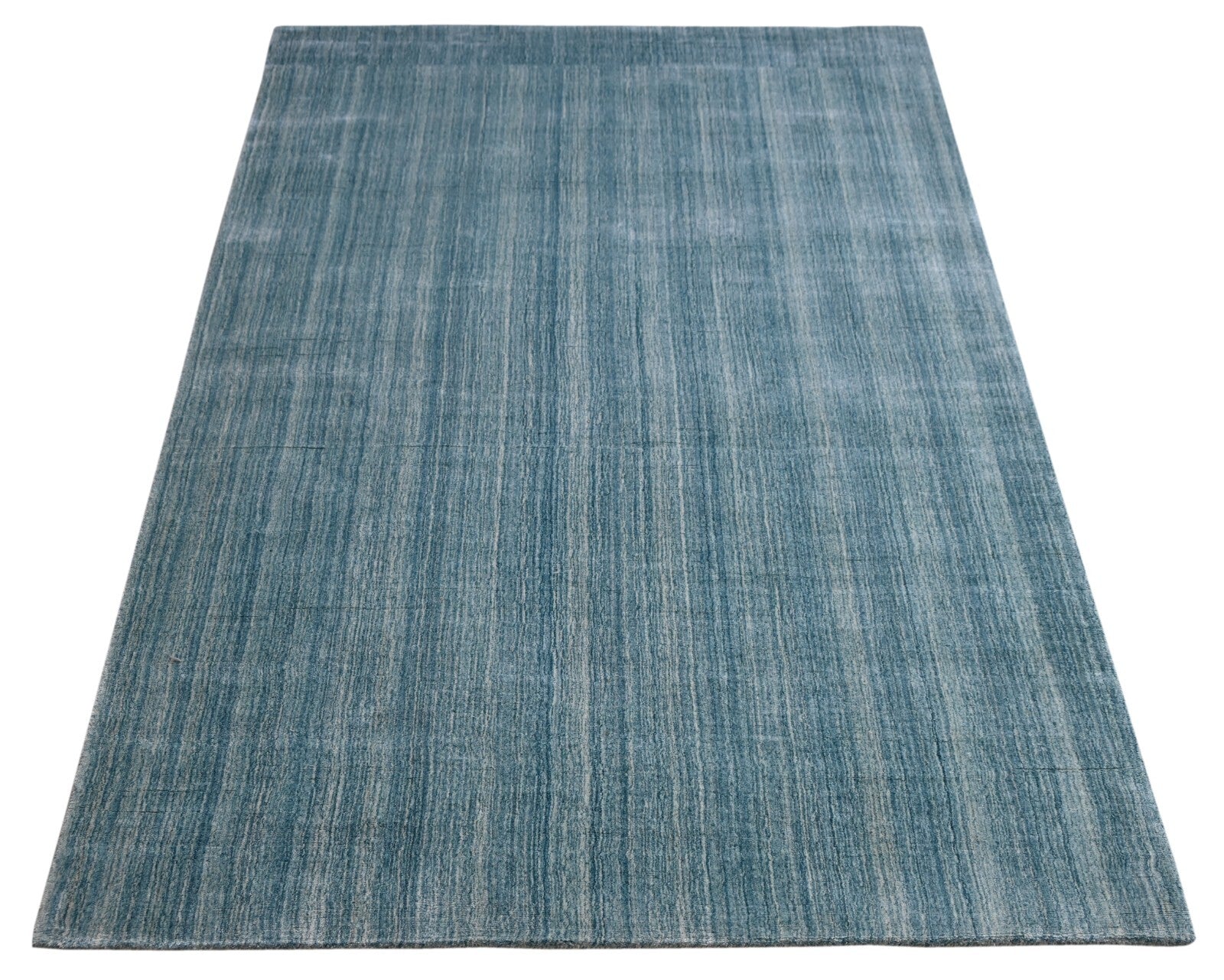 Handgewebter Teppich 160x230 Blau Glanzoptik Woll-Viskose Flach Wohnzimmer SH114