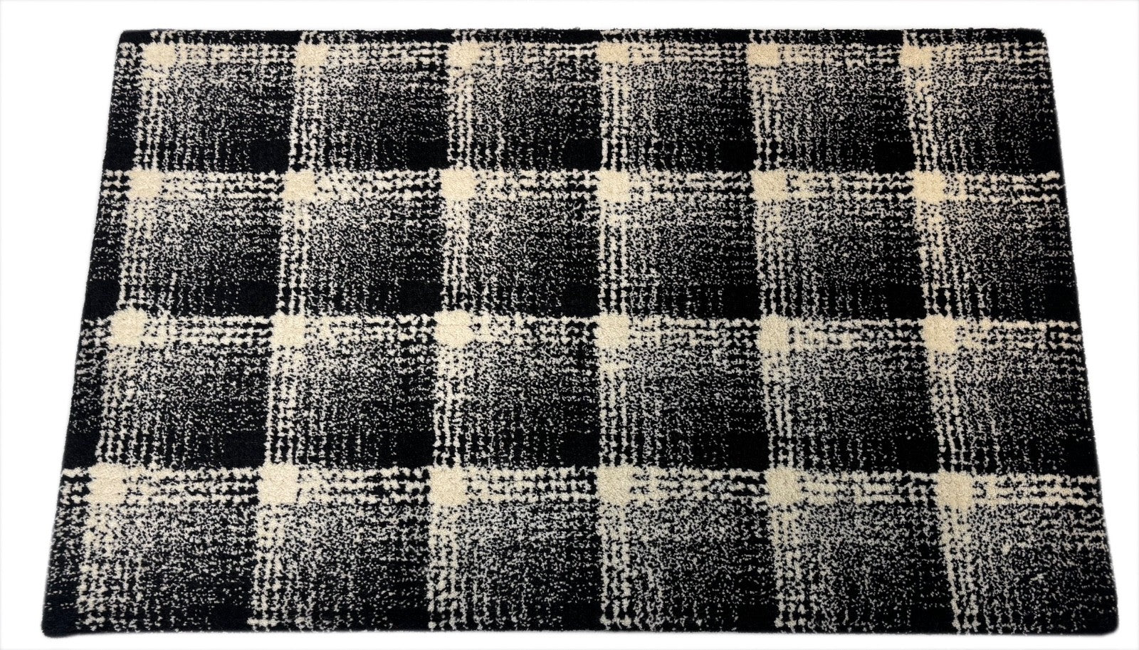 Handgetufteter Wollteppich 60x90cm Schwarz Weiß Modern Geometrisches Muster R99