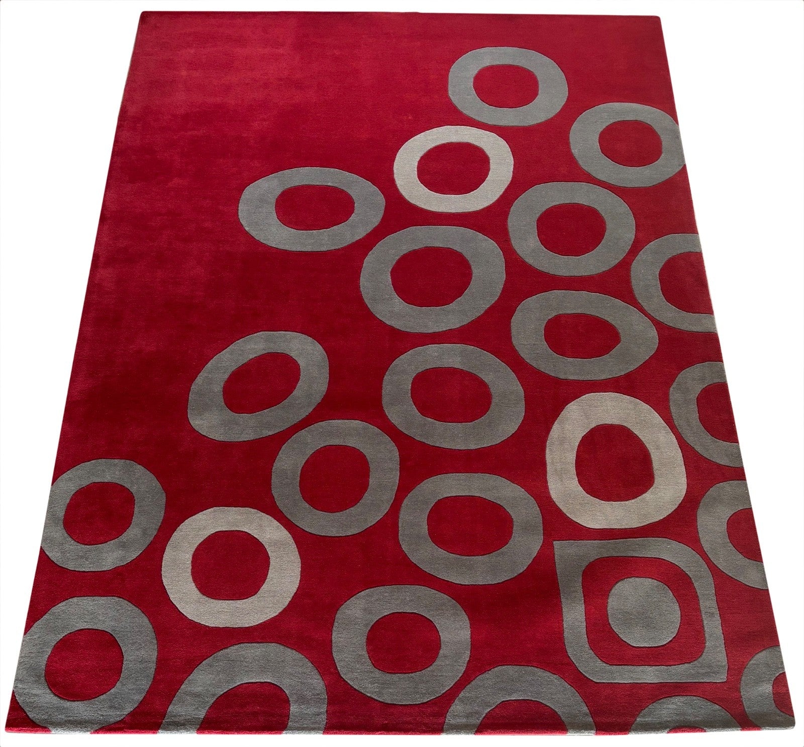Rot Teppich 100% Wolle Modern Design Kreise 275x365 cm Handgetuftet  MA140