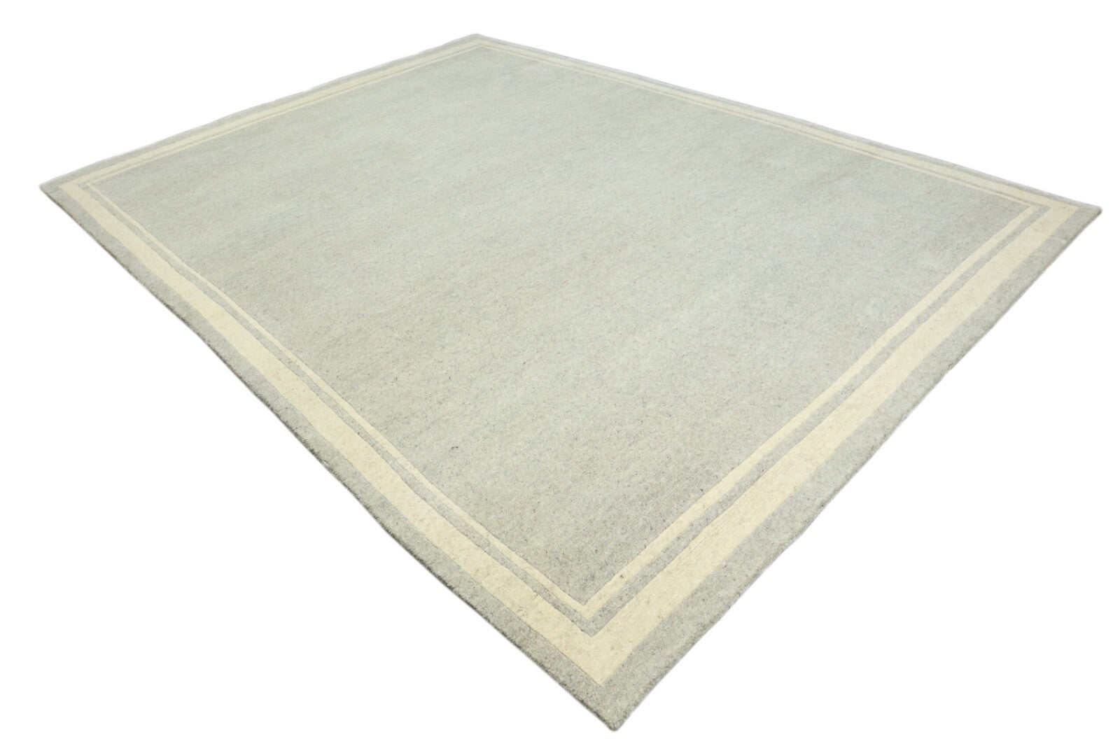 Wollteppich 250x340 Grau Beige Indo Nepal Handgeknüpft Modern Rand Teppich 1071