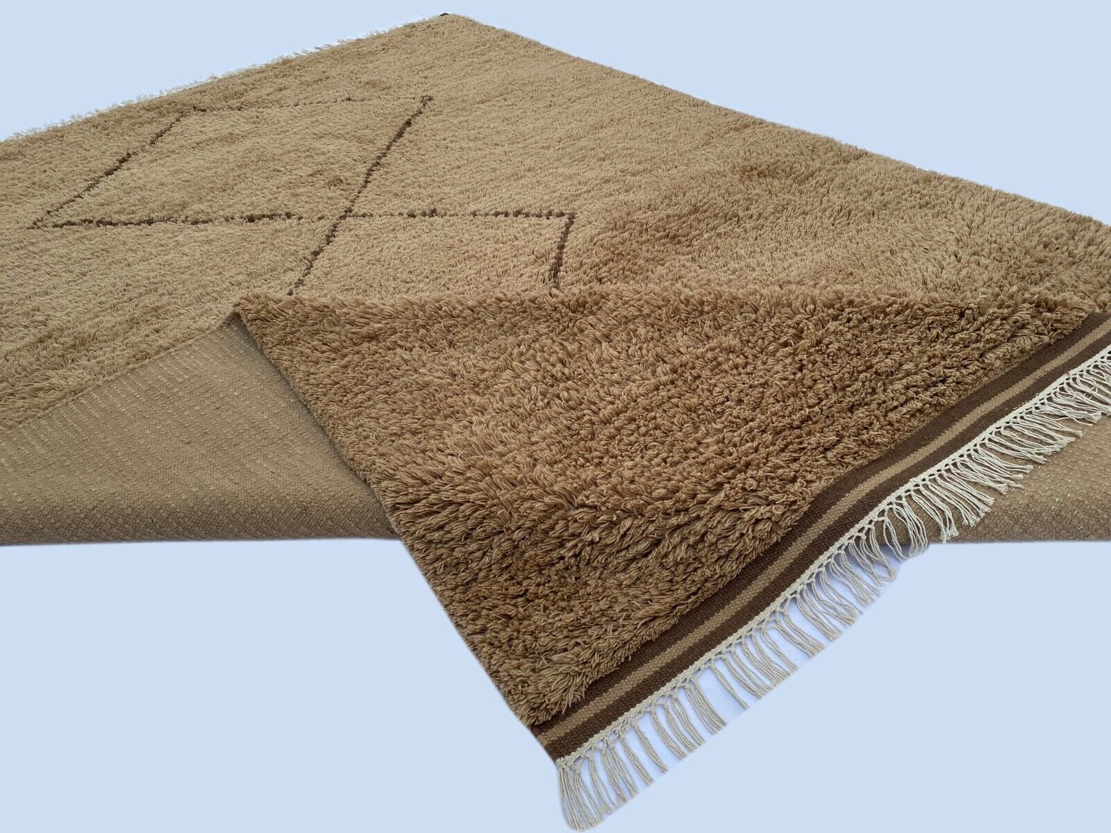 Berberska kosmata preproga Maroko 100% volna rjava ročno izdelana BM2