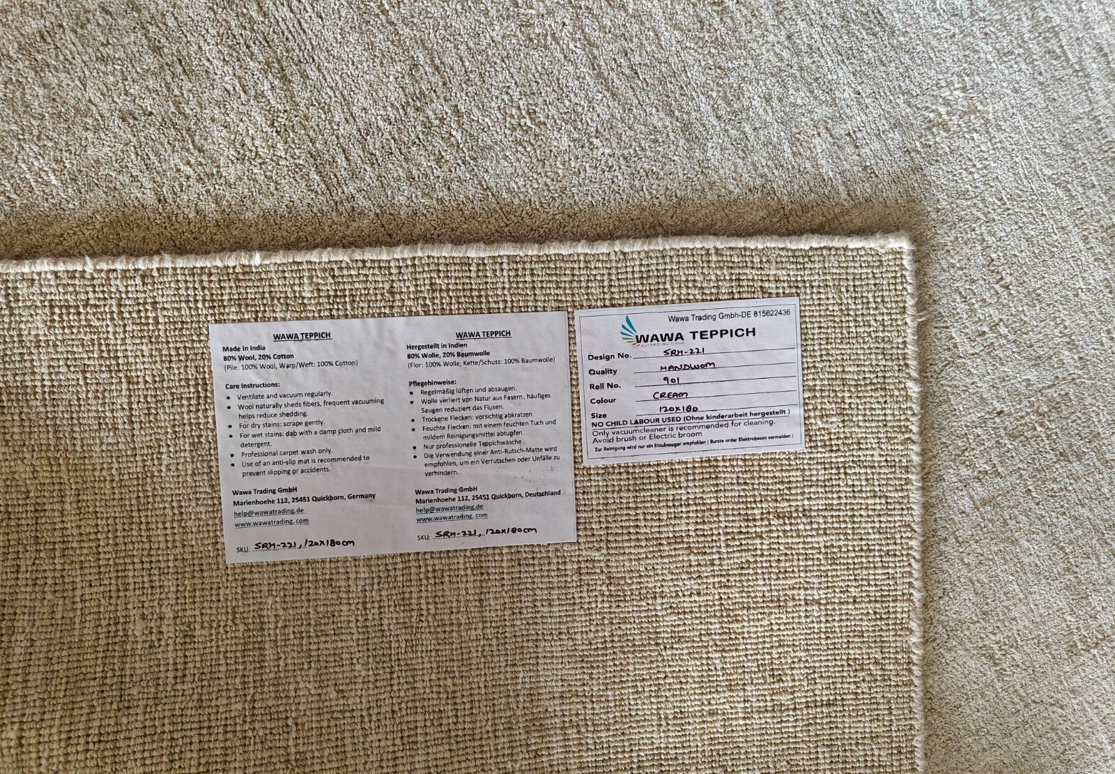 Tappeto tessuto a mano 120x180 crema effetto lucido lino piatto soggiorno SH221