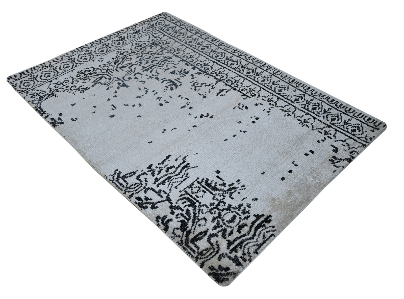 Modern, kézzel csomózott bambusz szőnyeg 90x150 vintage fehér ezüst nappali szőnyeg SH172