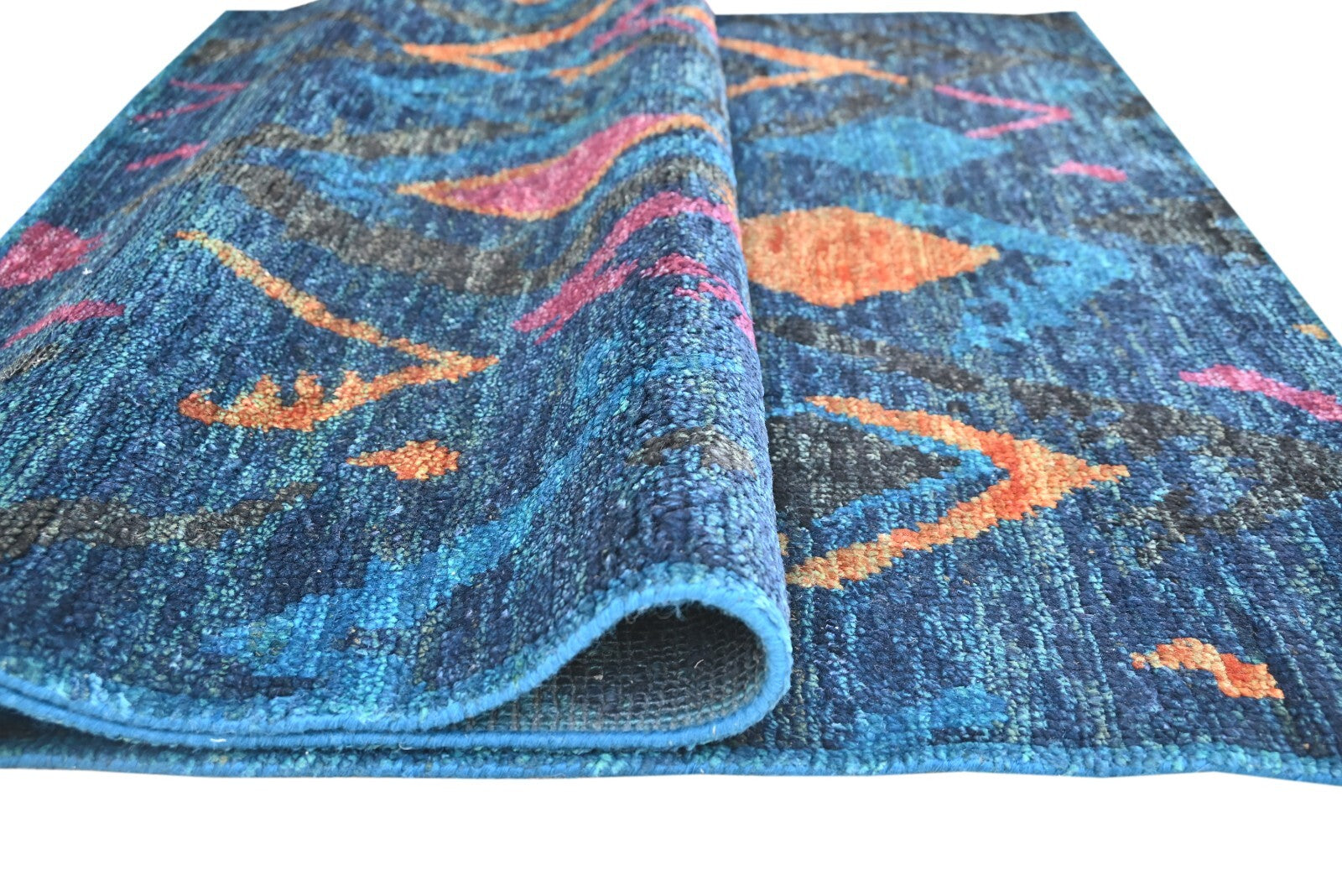 Modernes Handgeknüpfter Jute 150x240 Vintage Blau Wohnzimmer Teppich SH166