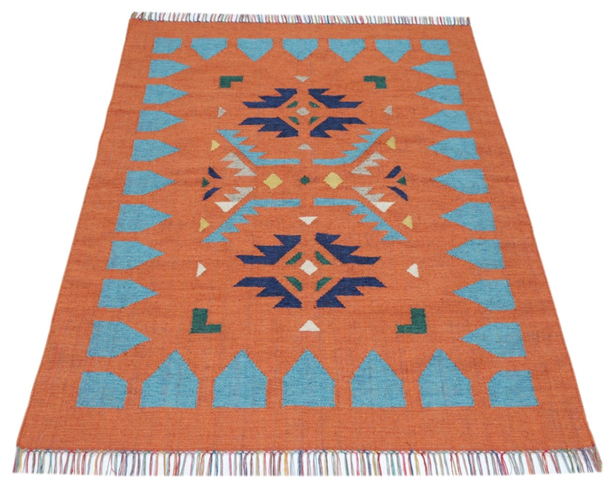 Kelim Teppich 100% Baumwolle flach gewebt mit Fransen Kilim Dhurrie 8 Designs CT