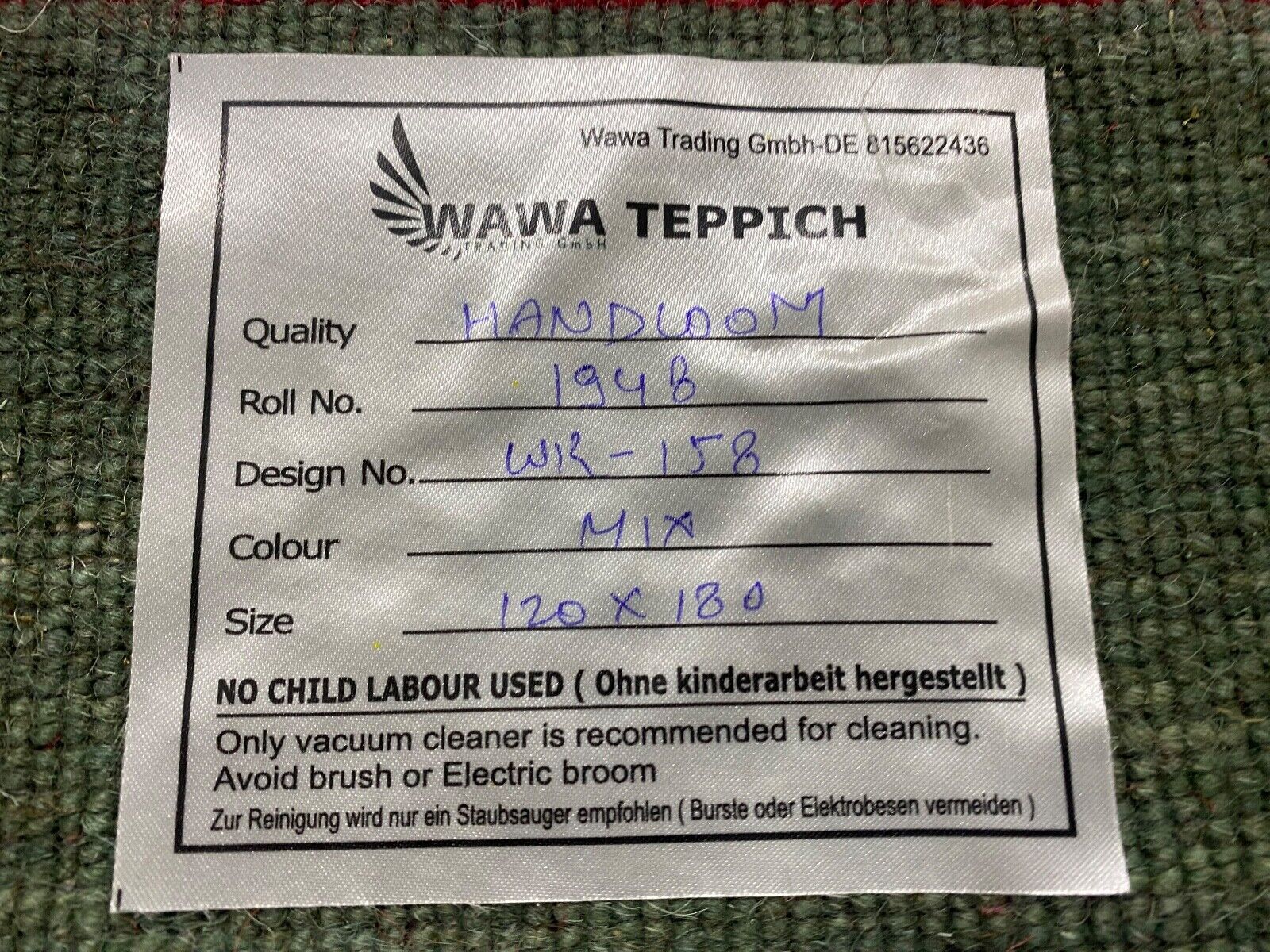 Grün Rot Teppich 100% Wolle Gabbeh 120x180 cm Handgewebt Home Deko WR156 