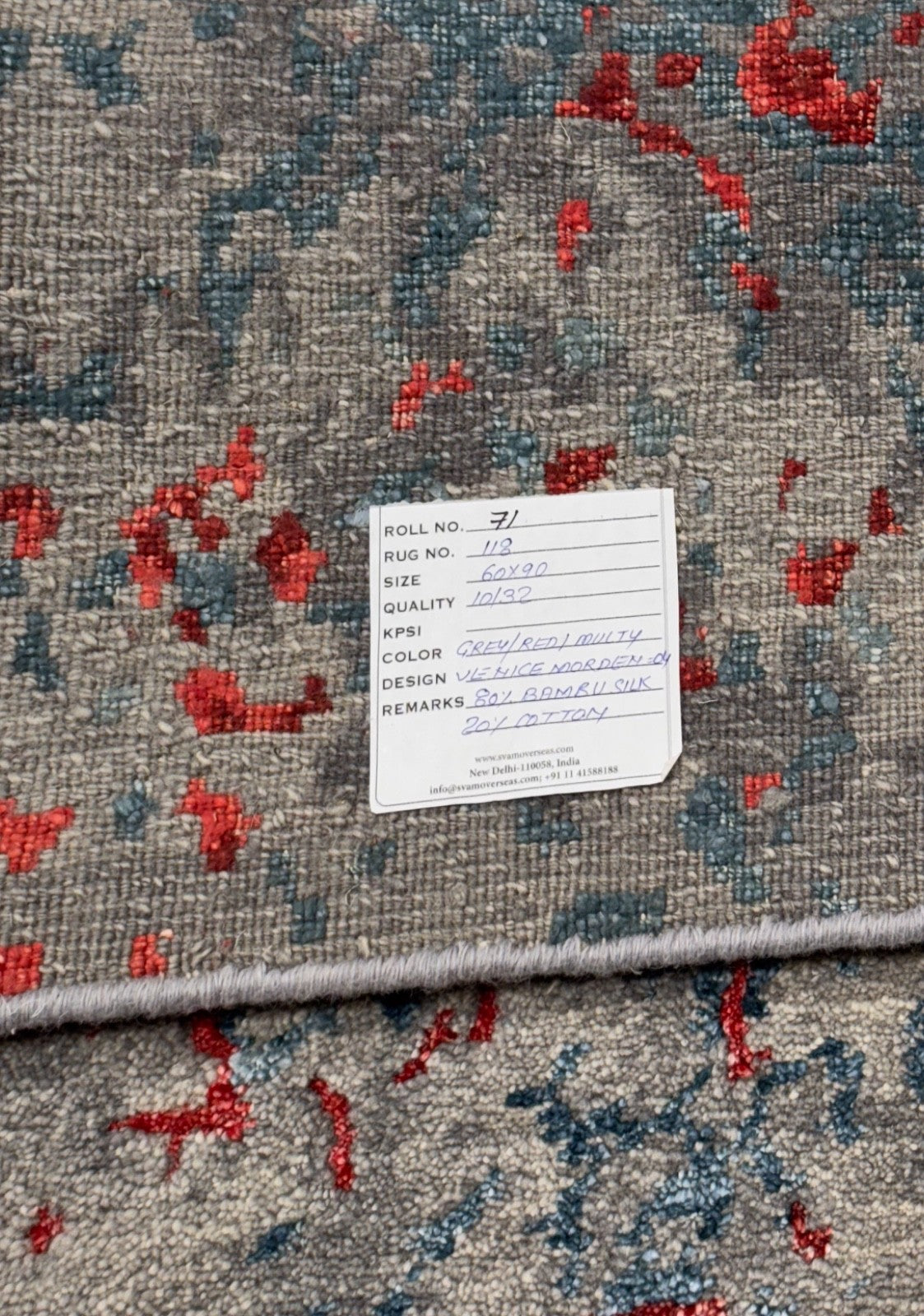 Handgeknüpfter Wollteppich 60x90 cm Grau Rot Modern Design mit Seidenglanz R118