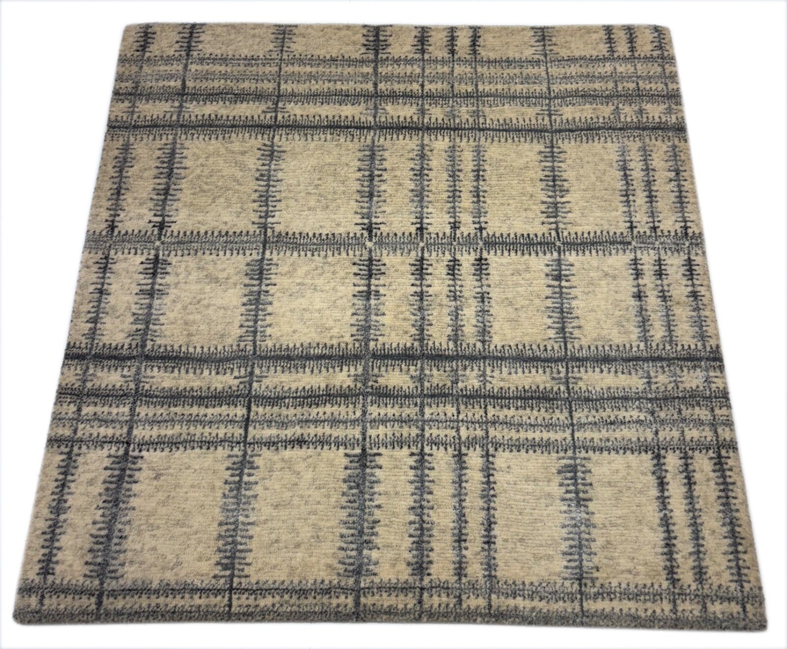 Handgeknüpfter Wollteppich 90x90 cm Naturbeige Modern Design Teppich R107