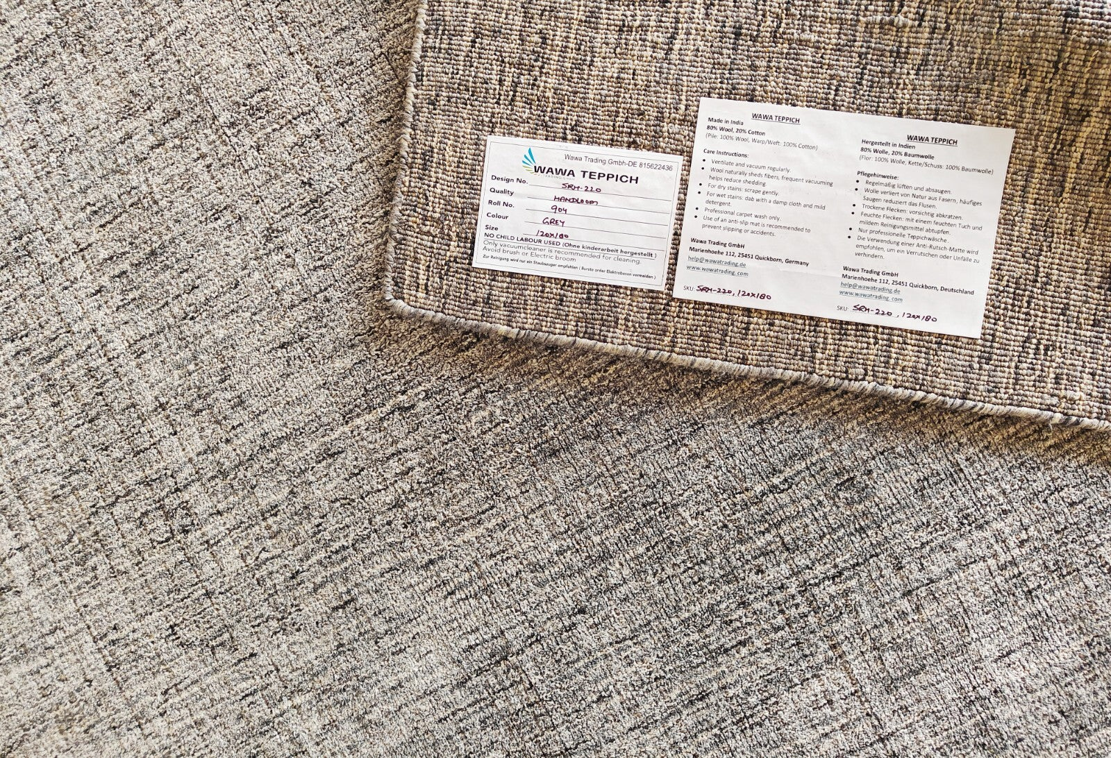 Ručně tkaný koberec 120x180 šedý lesklý lněný plochý do obývacího pokoje SH220