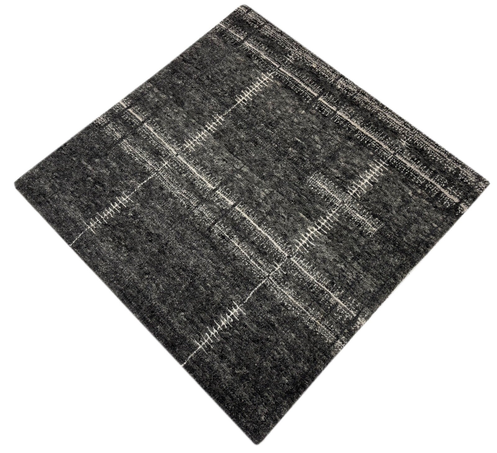 Handgeknüpfter Wollteppich 90x90 cm Dunkelgrau Modern Design Teppich R109