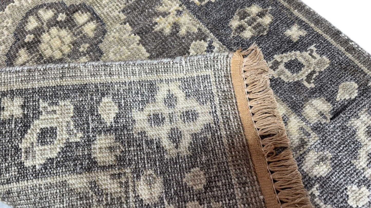 Handgeknüpfter Wollteppich 60x90 cm Kurzflor Modern Grau Beige Teppich st152