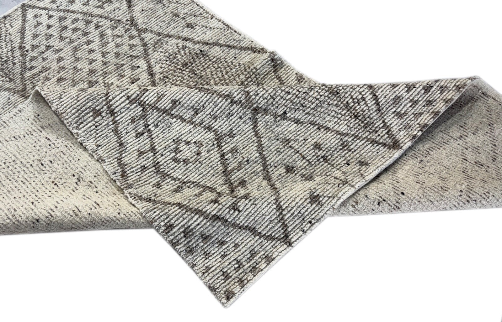 Handgeknüpfter Wollteppich 150x243 cm Naturbeige Grau Modern Design DT978