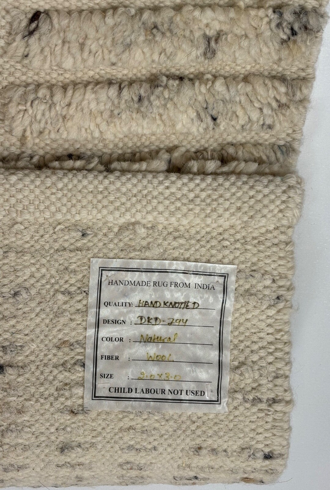 Handgeknüpfter 100% Wollteppich 60x90 Modern Design Teppich Natur Beige D794