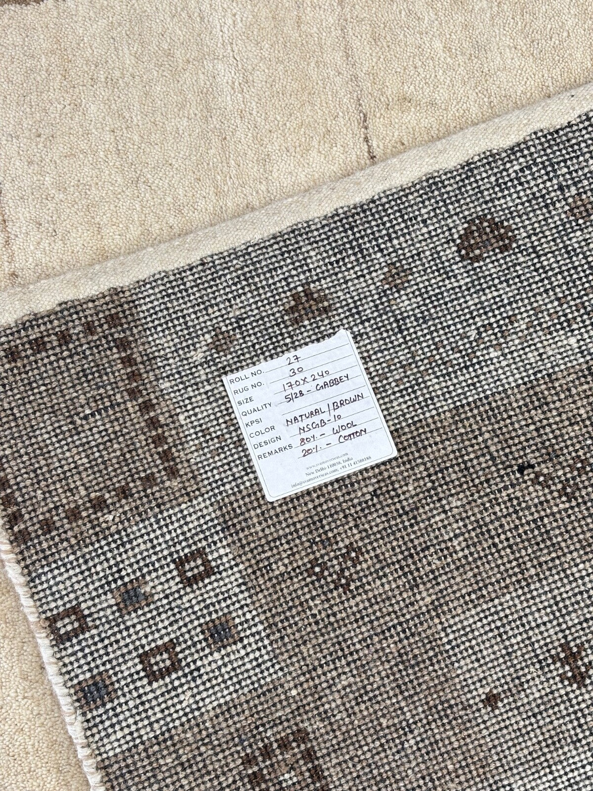 Gabbeh Wollteppich 170x240cm Handgeknüpft 100% Wolle Naturfarbe Beige ST30