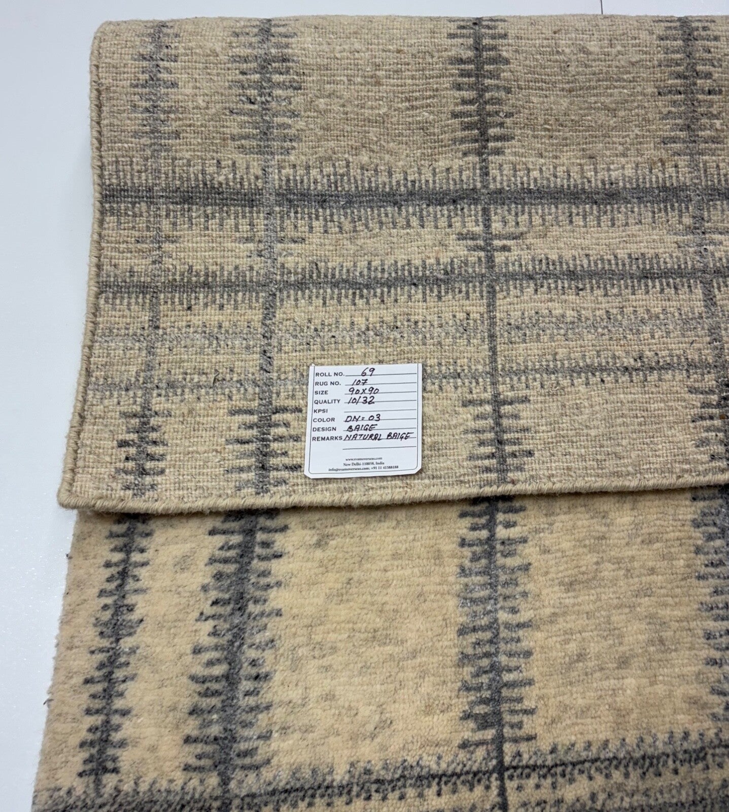 Handgeknüpfter Wollteppich 90x90 cm Naturbeige Modern Design Teppich R107