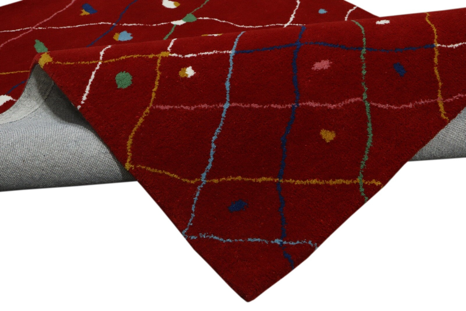 Wollteppich 120x180 Rot Bunt Rautenmuster Modern Marokko Teppich Handgetuftet