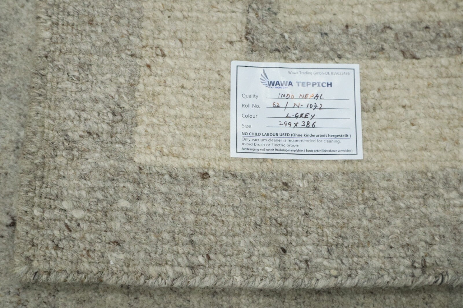 Wollteppich Grau Beige Indo Nepal Handgeknüpft Modern Rand Teppich 300X380 cm