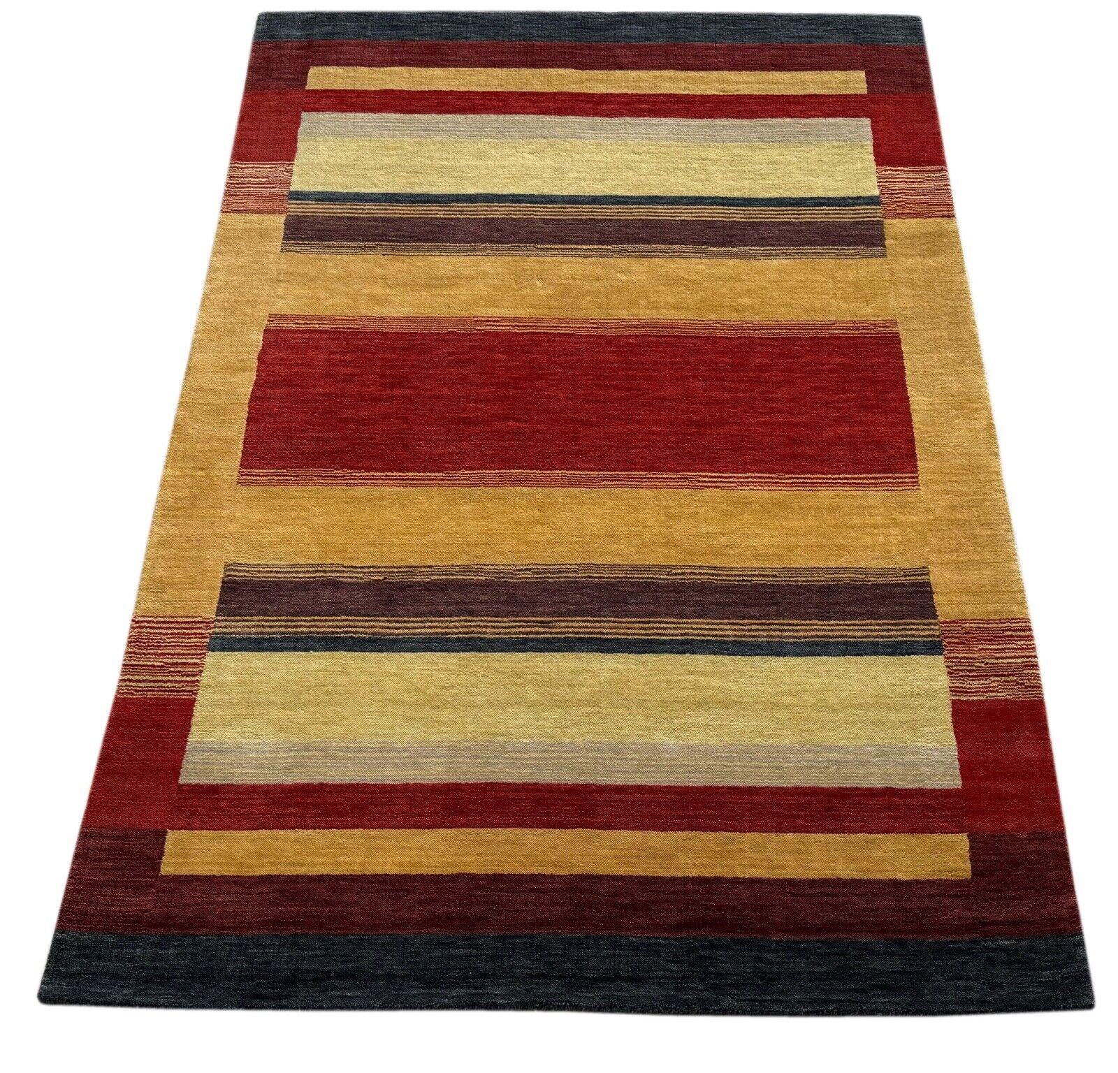 Gabbeh Teppich 100% Wolle 120x180 cm Rot Gold Bunt Handgewebt Orientteppich BR10