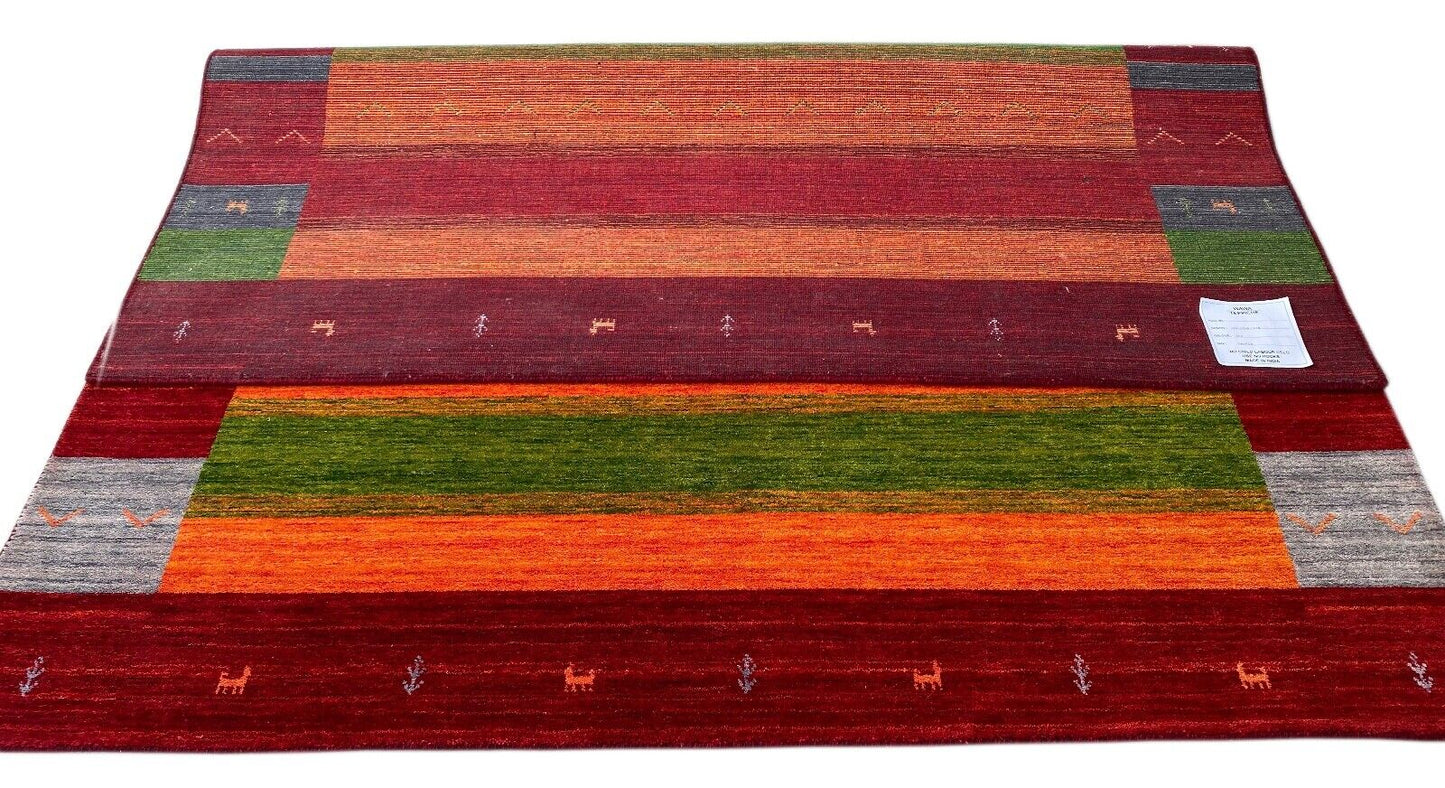 Gabbeh Teppich 100% Wolle 200x250 cm Rot Grün Handgewebt Orientteppich Bunt 108